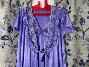 Purple Satin Nighty With Gown