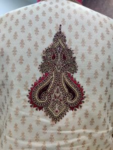 Men Sherwani Dhoti Stitched Set -Cream &amp; Maroon