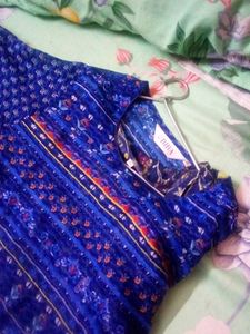 Blue Printed Kurta With Shrug