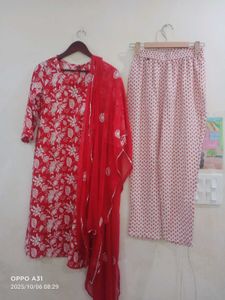 Red Printed Kurta Set