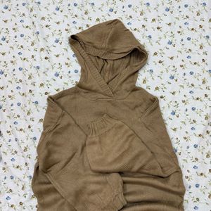 Hooded woollen knit dress