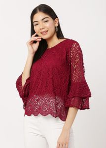 Burgundy Lace Bell Sleeve Top