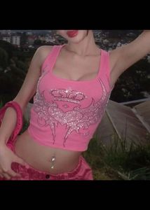 Pink Typography Embellishment Crop Top