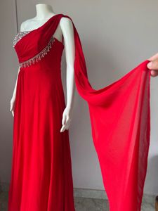 Red Premium One Sided Draped Gown