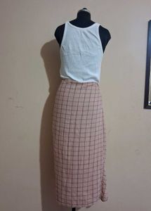 Blush Plaid Sarong Style Skirt