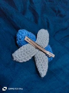 Blue Crochet Orchid Flower Hair Clip