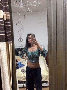 Paisley Print Long Sleeve Crop Top