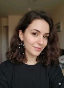Rectangular Black Silver Heart Earrings