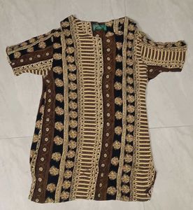 Brown , black , yellow Patterned Tunic Top