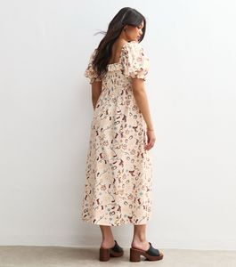Cream Cowgirl Print Shirred MAXI  Dress