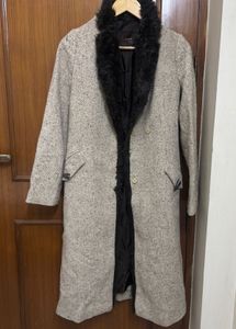 Single-Breasted Faux Fur Notched Lapel Overcoat