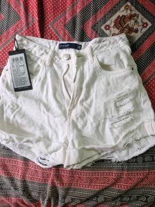 Tokyo Talkies White Denim Shorts