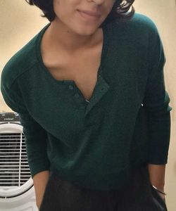 Green Button-Up Long Sleeve Top