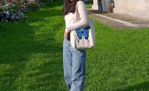 White Butterfly Printed Tote Bag