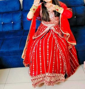 Red Fully Embroidered  Dress With Skirt