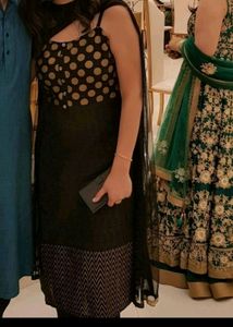 Anouk black and gold toned a-line kurta size M - 3