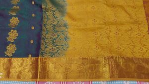 Elegant Teal &amp; Gold Floral Saree