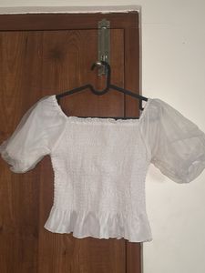 White Puff Sleeve Crop Top