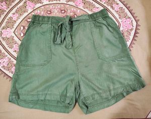 Olive Green Tie-Waist Shorts