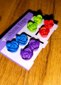 Rose Stud Earrings - 4 Pairs