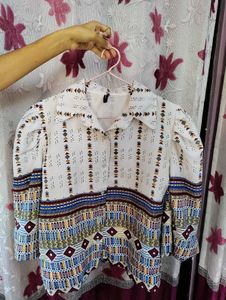 Vero Moda Boho Printed Shirt with Puffed Sleeves