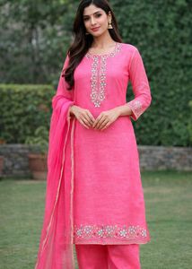 Pink Embroidered Dress Material