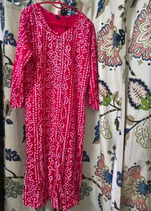 Red & White Print Kurta in less price