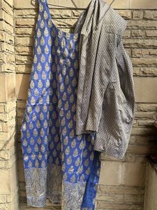 Lavender Gold Toned Banarasi Cotton Suit Set