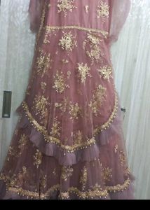Elegant Pink &amp; Gold Embroidered Lehenga