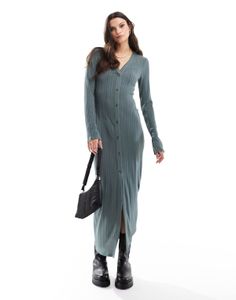 Ribbed Button-Down Midi Dress