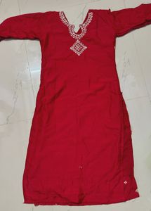 Red Embroidered Kurti Set