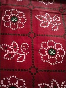 Rust Green Cotton Fabric Bandhini Special