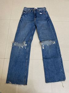 Zara Ripped Wide Leg Jeans