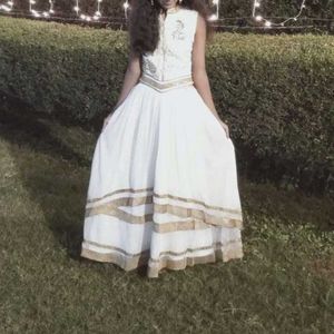 White & Gold Embroidered Dress