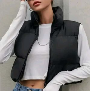 Cropped Sleeveless Parka Jacket