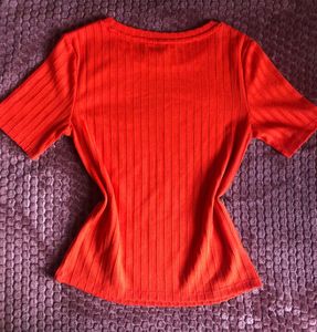 H&amp;M Fitted Vibrant Orange Ribbed Tee