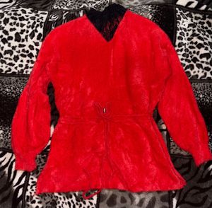 Red Fuzzy Long Sleeve Top