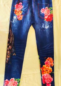 Floral And Peacock Print Jeggings