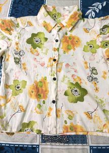 Pretty Flowers Print Shirt Style Cream Colour Top