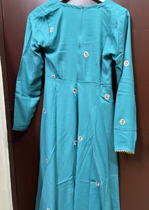 Teal Blue Or Cyan Floral Georgette Anarkali