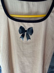 Ribbed Nude Top with Bow