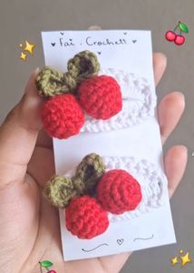 Cherry Crochet Hair Clips - Handmade