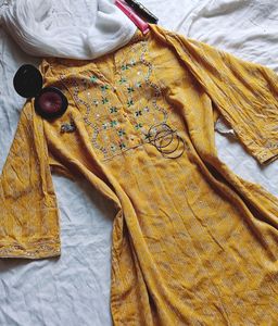 Mustard Straight Fit Kurta