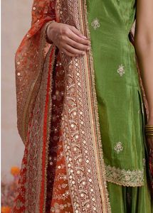Elegant Green &amp; Orange Sharara Suit