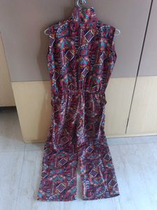 Patterned Sleeveless Jumpsuit with Belt