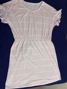 Pink Striped Ruffle Sleeve NightDress