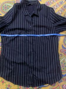 Wardrobe Navy Blue Stripe Shirt For Women