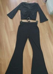 Black Crop Top &amp; Flare Pants Set