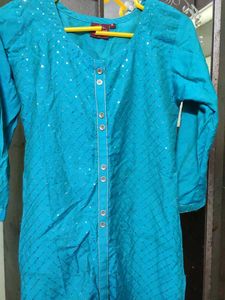 Teal Embellished Kurta Dual Colour Kurt
