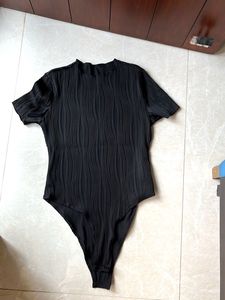 Black Textured Bodysuit Top